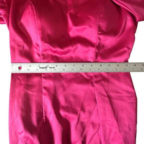Ieena for Mac Duggal Puff Sleeve High Slit Formal Satin Gown Hot Pink Size 6 - Picture 8 of 10